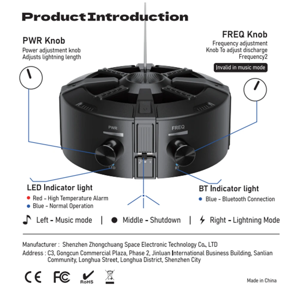 AC110V 220V Катушка Тесла Молния Bluetooth Музыкальная шкатулка Дуговый генератор Искусственная молния Сенсорная обучающая экспериментальная модель