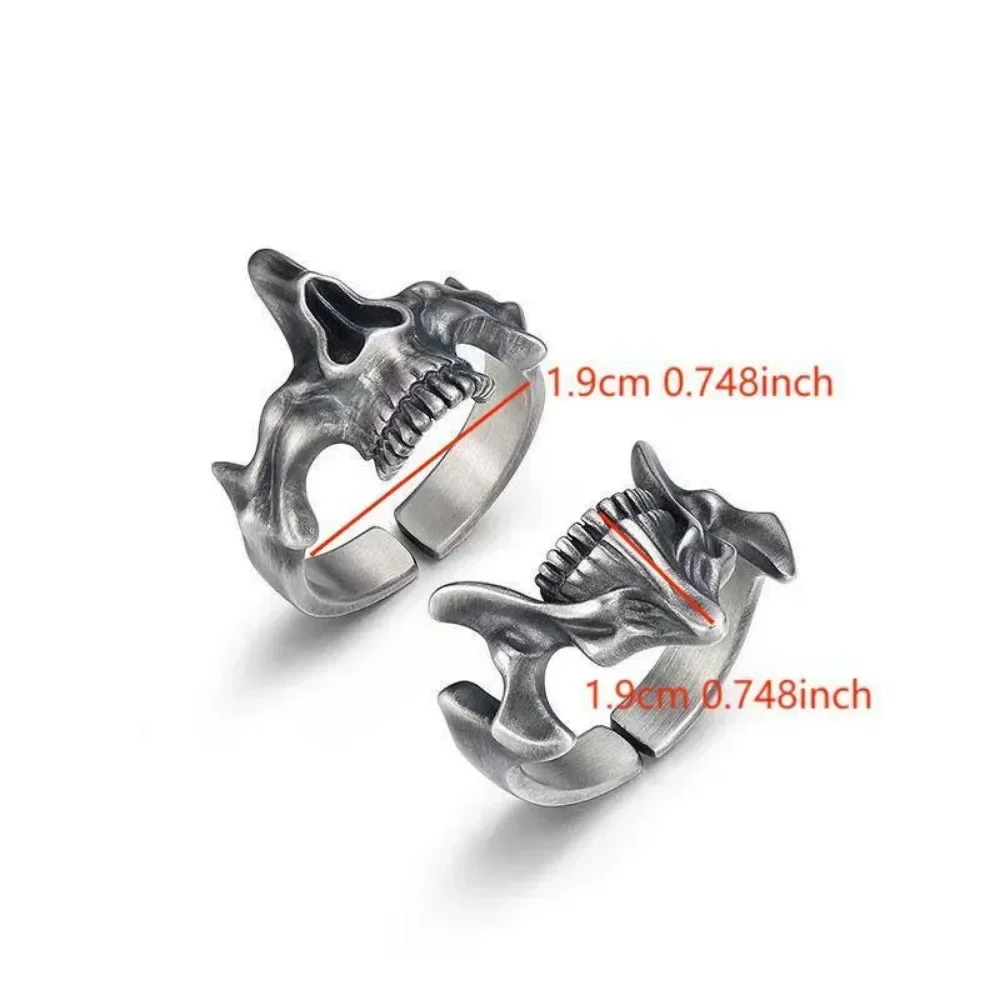 2Pcs Vintage Gothic Steel Skull Mask Rings Skull Mask Design Finger Ring Set for Men Women Creative Punk Mens Rings - view 4