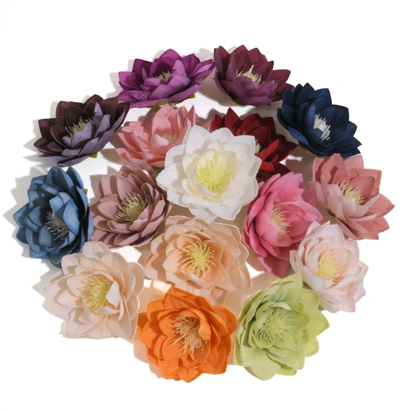 6-7cm Exquisite Little Lotus  Artificial Silk Flower Rose Heads Wedding Decoration DIY Wreath Scrapbooking Craft Fake Flowers