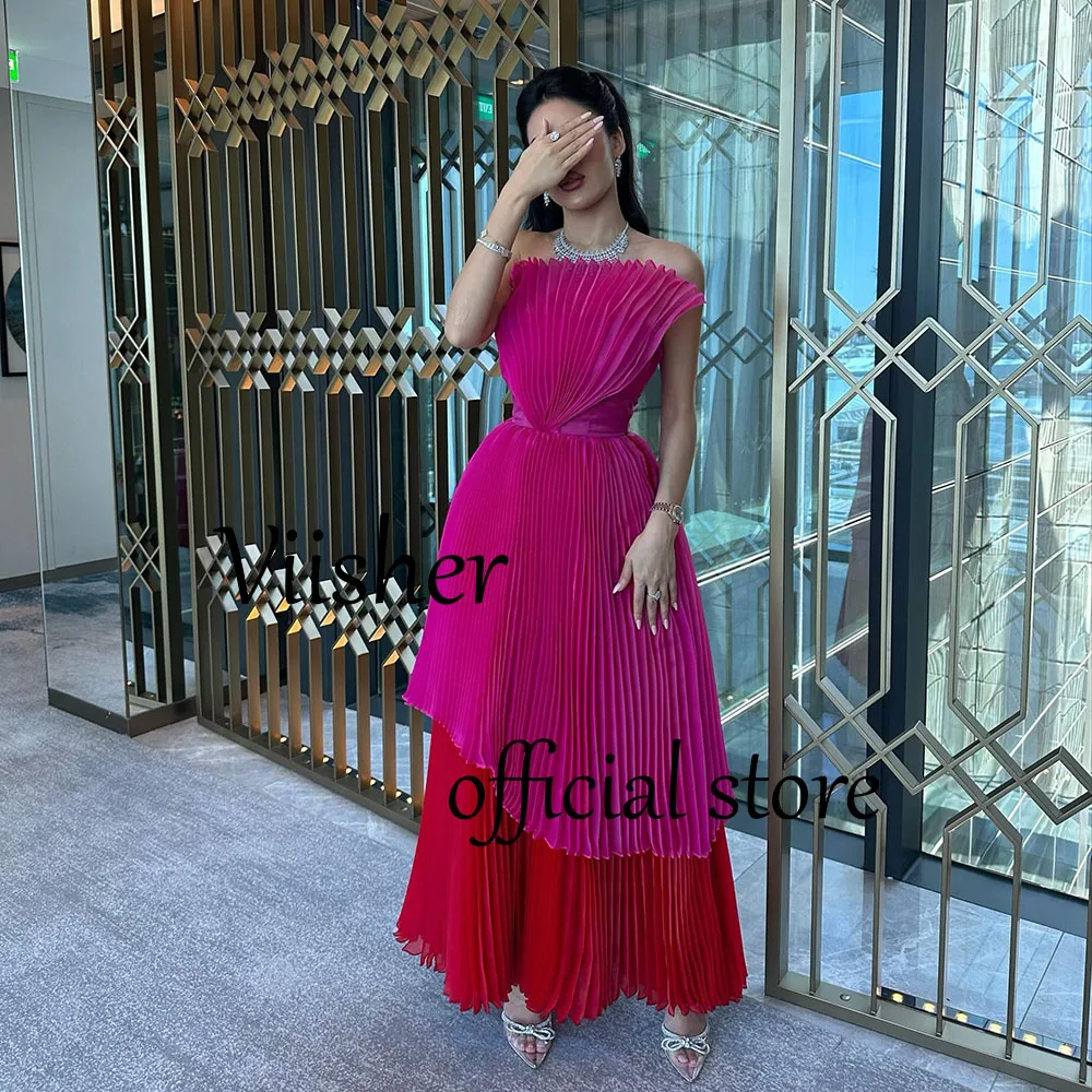 

Viisher Fuchsia Organza Mermaid Evening Dresses for Women Arabian Dubai Formal Prom Dress Floor Length Wedding Party Gowns