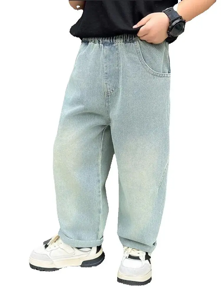 

Весенние джинсы для мальчиков, повседневные длинные брюки, модные светло-голубые детские джинсы, лоскутные детские брюки, джинсовая одежда, От 2 до 10 лет