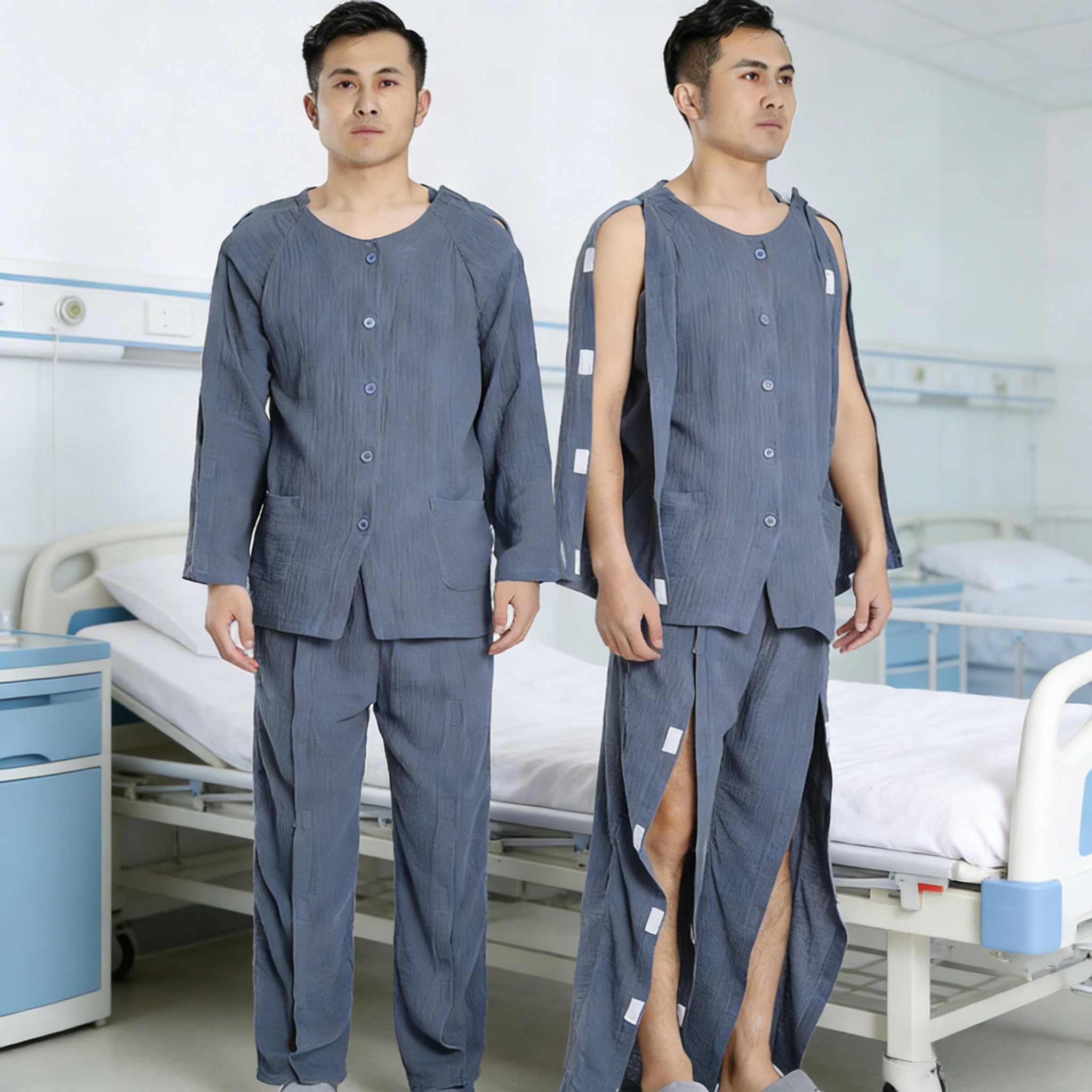 

Весенне-летняя одежда для пациентов: удобный дизайн для лежачих, парализованных и травмированных больных, пижамы из чистого хлопка для ухода.