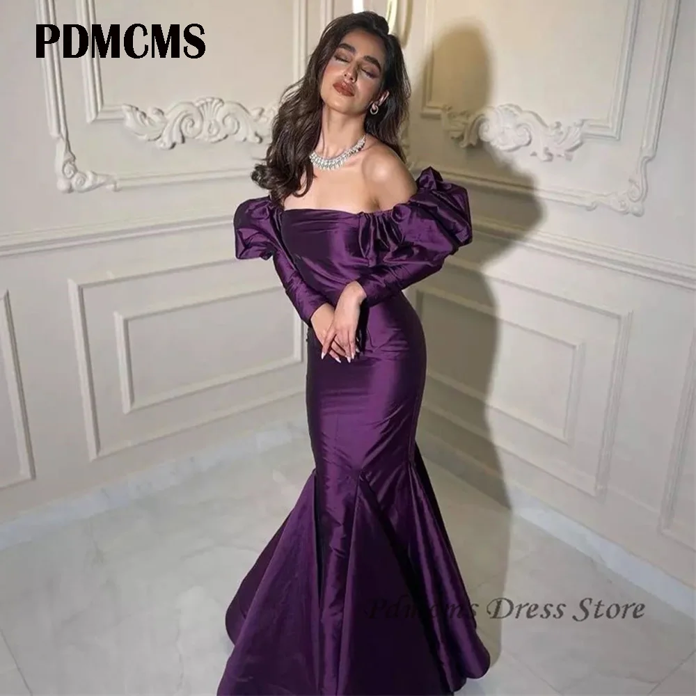 

PDMCMS Dark Purple Long Mermaid Arabic Prom Dresses Custom Size Evening Dress Long Sleeves 2024 Dubia Formal Night Party Gowns