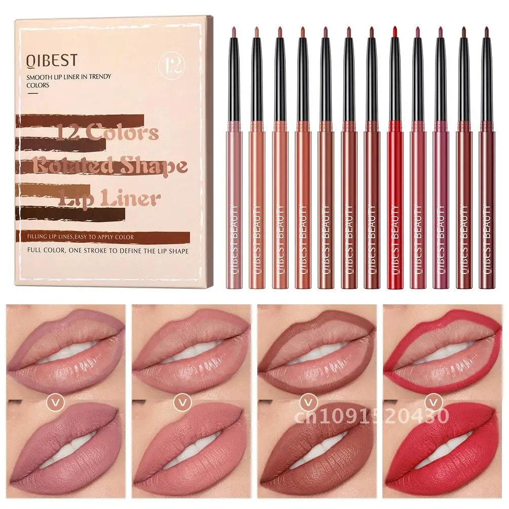 12 Stuks Lip Liner Potlood Set Matte Naakt Contour Lipliner Potlood Lippenstift Pen Waterdichte Langdurige Lippenstift Lip Tint Cosmetica