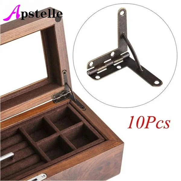 Apstelle 10pcs 30X33mm Angle Support Spring Hinge 90 Degree Hinge for Antique Jewelry Gift Wine Case Watch Box Wood Lid Hardware