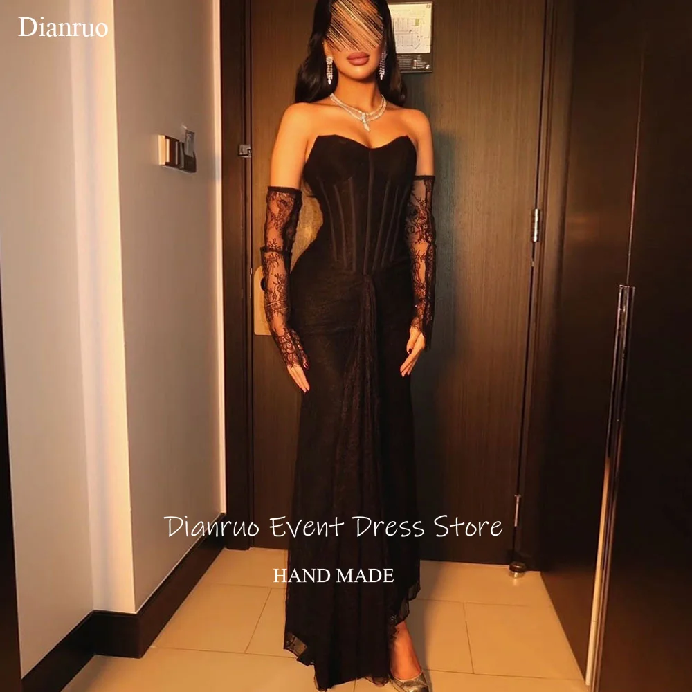 

Dianruo Mermaid Black Beautiful Evening Dresses Long Lace Vestido De Novia Sweetheart Appliques Robe Soirées Chic Customized