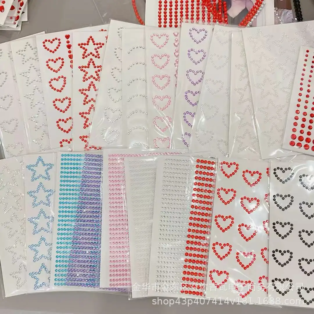 Waterproof Continuous Rhinestone Stickers Diamond Star Heart Sparkle Gems for Stage Makeup Nose Bridge Scrapbook DIY