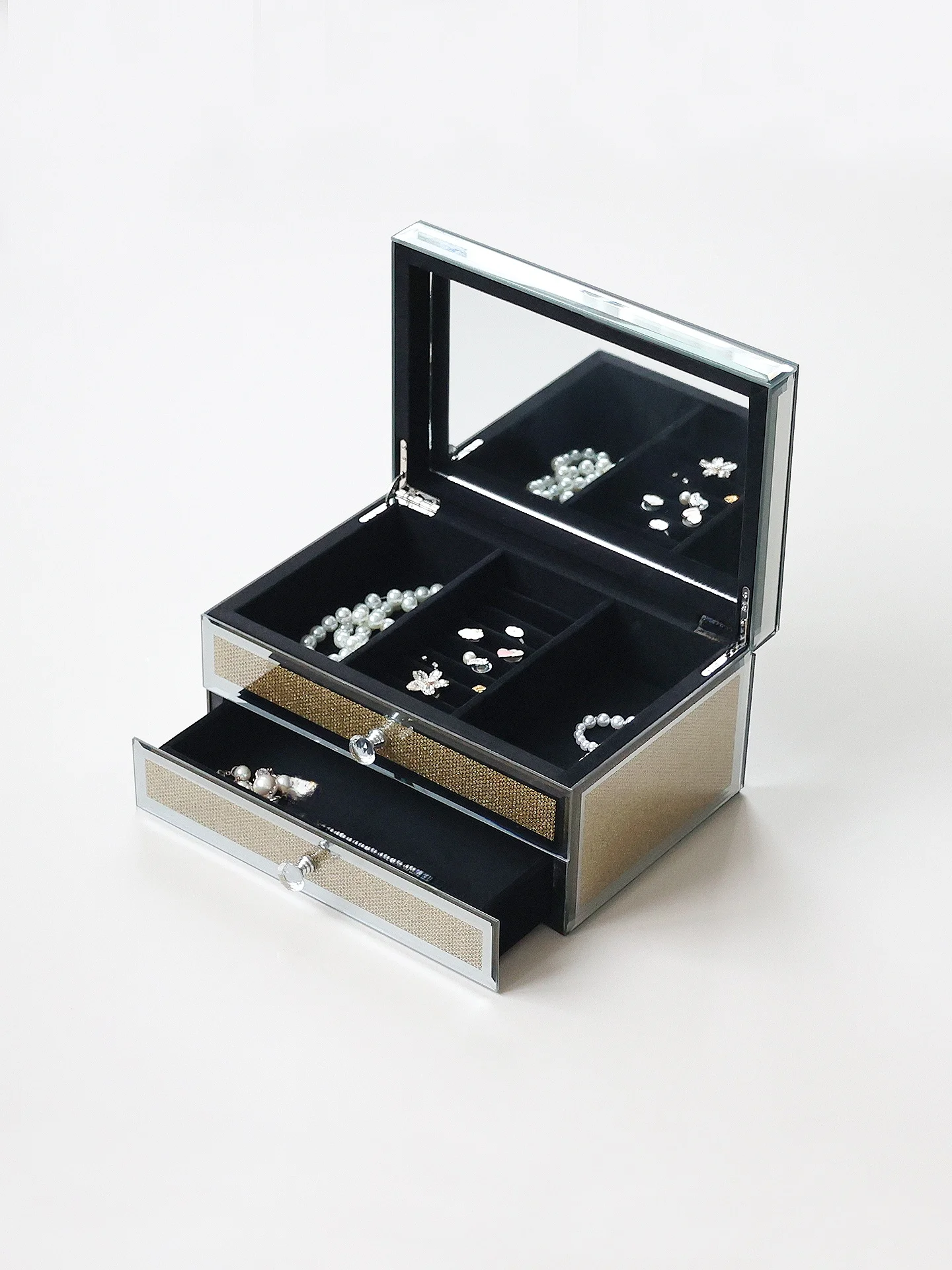 

Ele Large Capaci Glass Jewelry Box Nelace Earring Storage Organizer Luxury Sli Precise Vintage Sle Velvet Interior