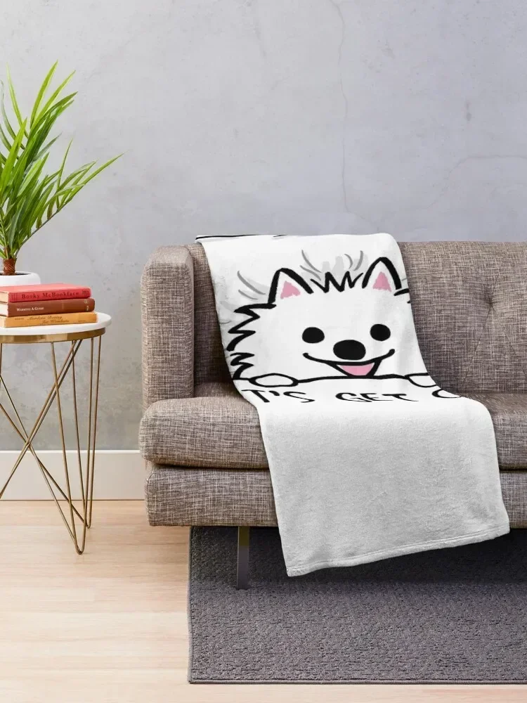 White Pomeranian Tucked into Bed Cute Pom Cartoon Dog Throw Blanket warm for winter Flannels Tourist Blankets