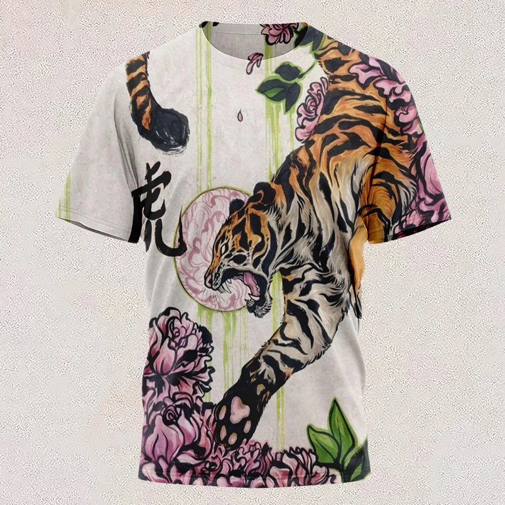 New T Shirt Full-color Tiger Head Short-sleeved Cool T-shirt Round Neck 3d Printed Casual Short-sleeved Shirt Oversized Clothing