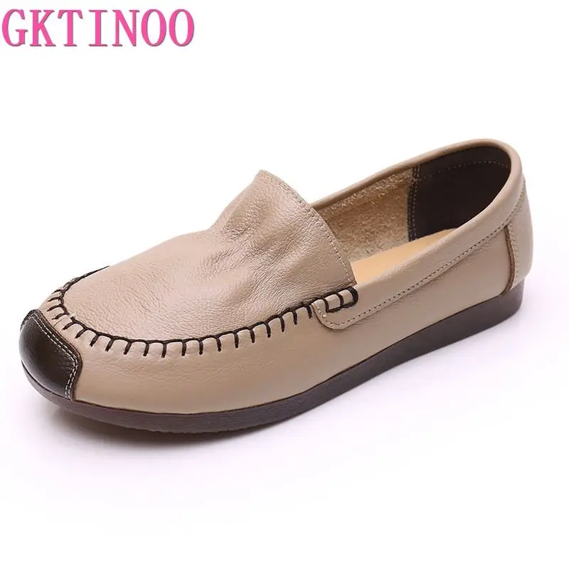 

GKTINOO 2024 Retro Handmade Genuine Leather Comfortable Mom's Shoes Single Non Slip Women's Flats Comfort Soft Sole Loafers