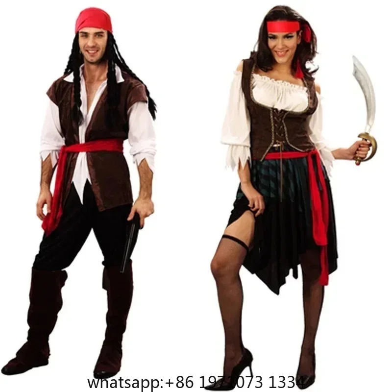 Pirate Costumes for Women Men Adult Halloween Male Captain Jack Sparrow Costume Pirates of the Caribbean Cosplay Clothes Set