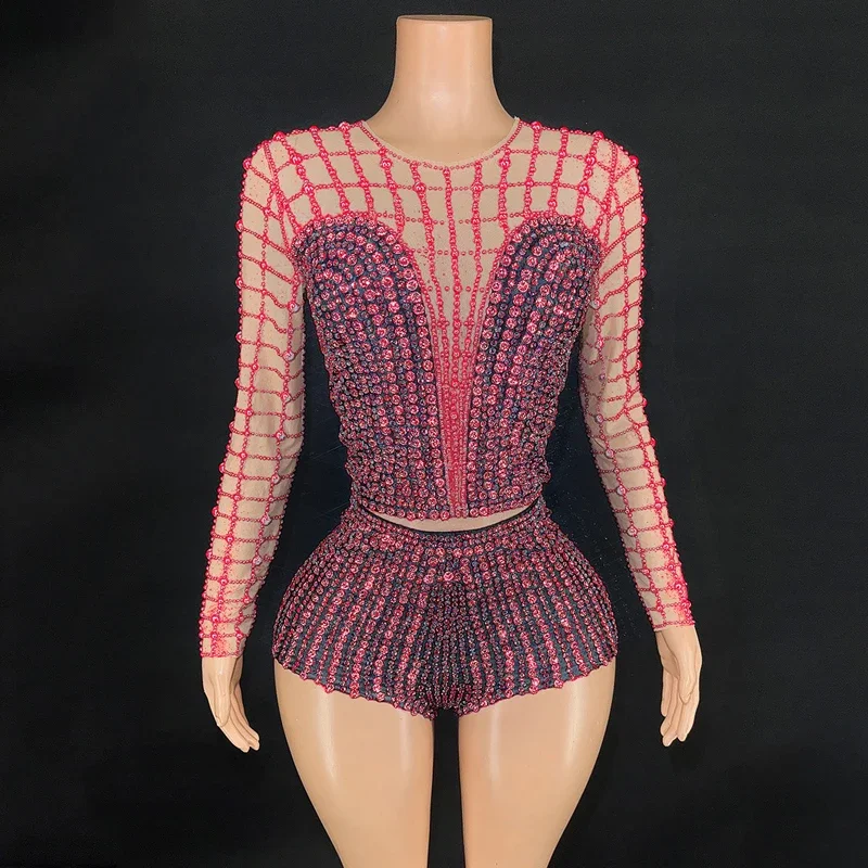 6 colori Gogo Dance Outfit Strass pieni Top Pantaloncini Sexy Jazz Body Donna Pole Dance Costume Stage Rave Abbigliamento XS7400