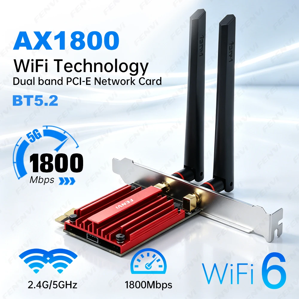 Fenvi AX1800 WiFi 6 Pcie Wireless Adapter Bluetooth 5.2 MT7921 Network Card Dual Band 2.4G/5GHz WiFi6 for Desktop PC Win 10/11