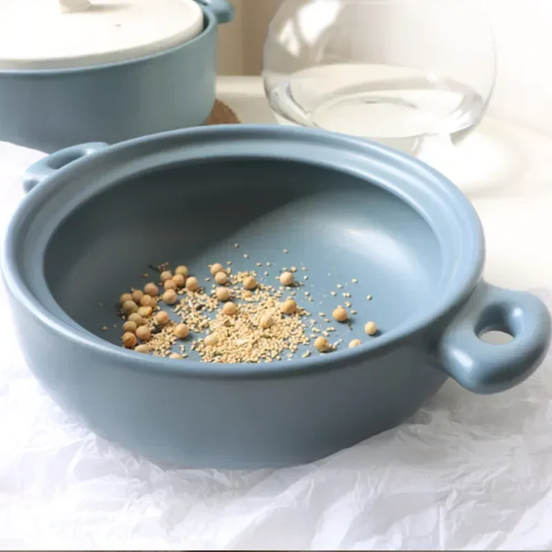 Nordic Household Cooking Pots Blue And White Ceramic Soup Pot Even Heat Pots For Kitchen Double-ear Anti-scald Frying Pan