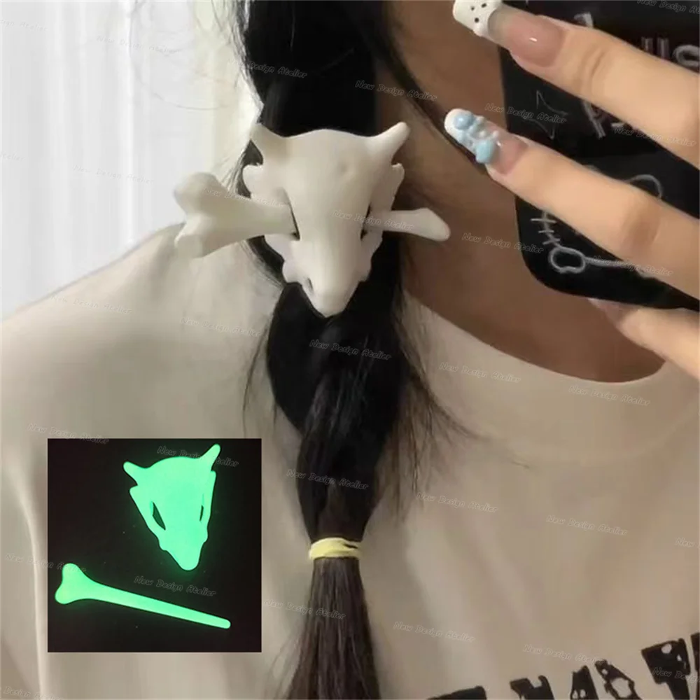 

Аниме Cubone палочки для волос призрак череп голова кошки скелет светящаяся шпилька Хэллоуин готический головной убор аксессуары застежка для волос для девочек