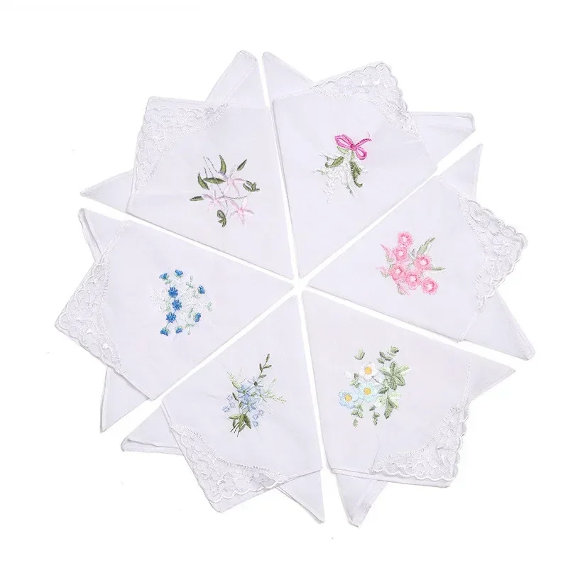 

3Pcs 28x28cm White Cotton Flower Embroidery Lace Women Pocket Handkerchief Square Hand Towels Wedding Party Gift