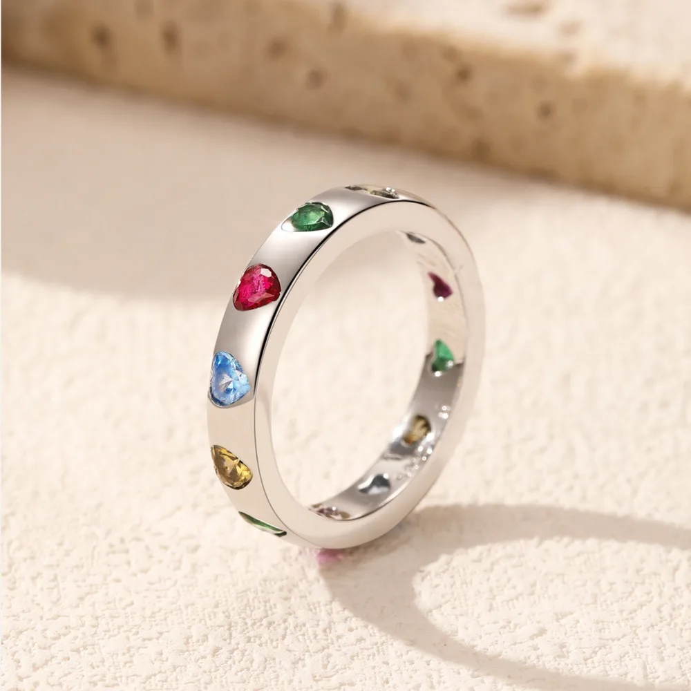 

GL S925 Silver Dopamine Colored Ring Versatile Ring Heart-Shaped Ring Charming Women's Ring for Girls
