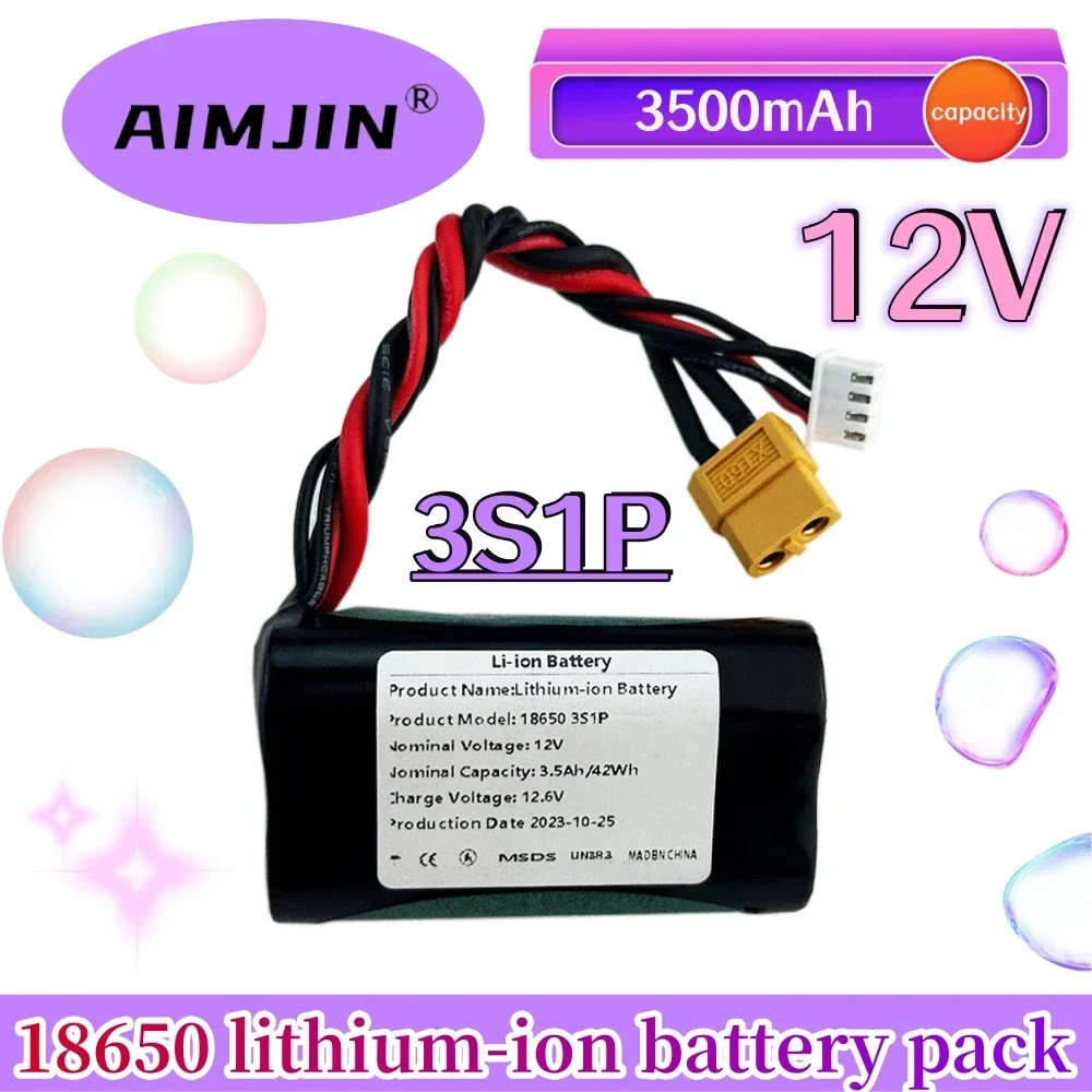 12V 3500mAh 3S1P 42Wh UAV Rechargeable Li-ion Battery, for Various RC Airplane Quadrotor Connector XH2.54+XT60