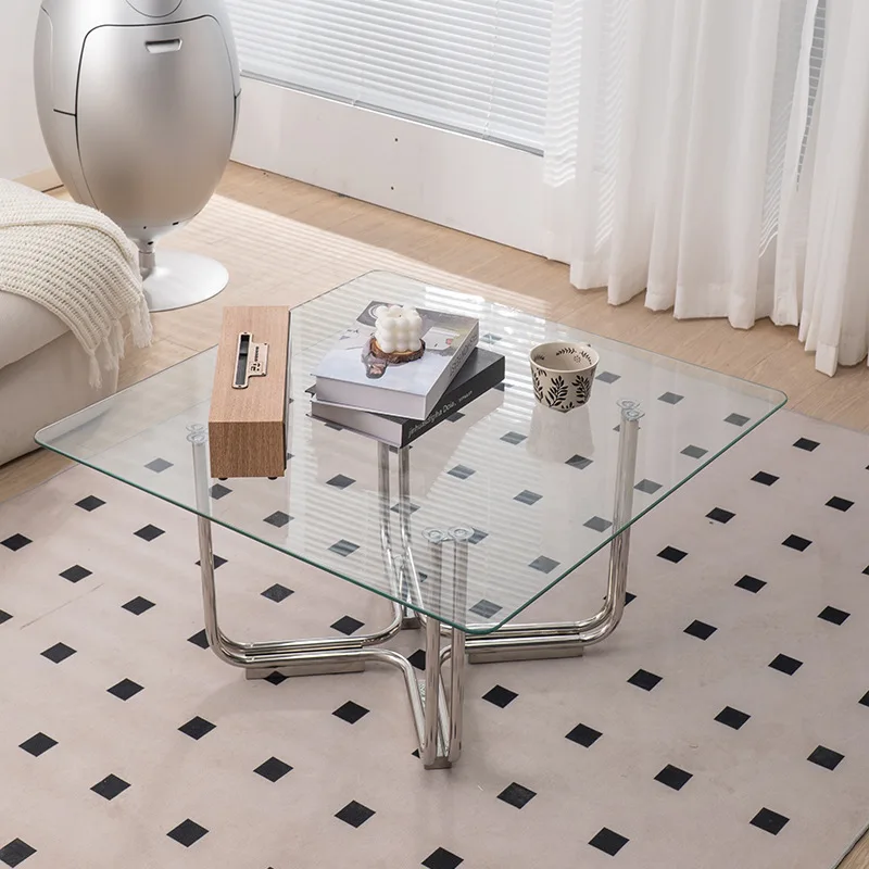 Simple living room household French medieval glass coffee table cream edge table, small apartment retro light luxury premium tab