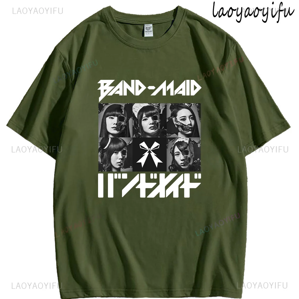 تي شيرت خادمة الفرقة للرجال والنساء ، قمم طباعة فرقة الروك اليابانية ، قميص صيفي بأكمام قصيرة ، تي شيرتات رسومية ، تي شيرت قطني