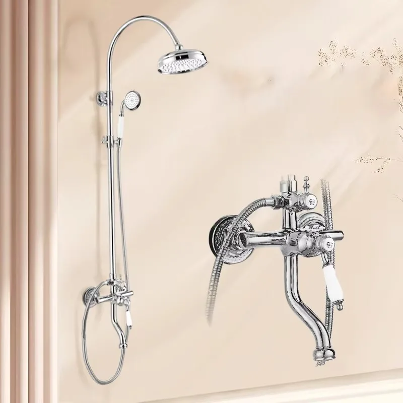 2026 Luxury European Brushed Brass Dual-Function Shower Set, Wall-Mounted with Rain & Hand Sprayer for Hotels & Apartments