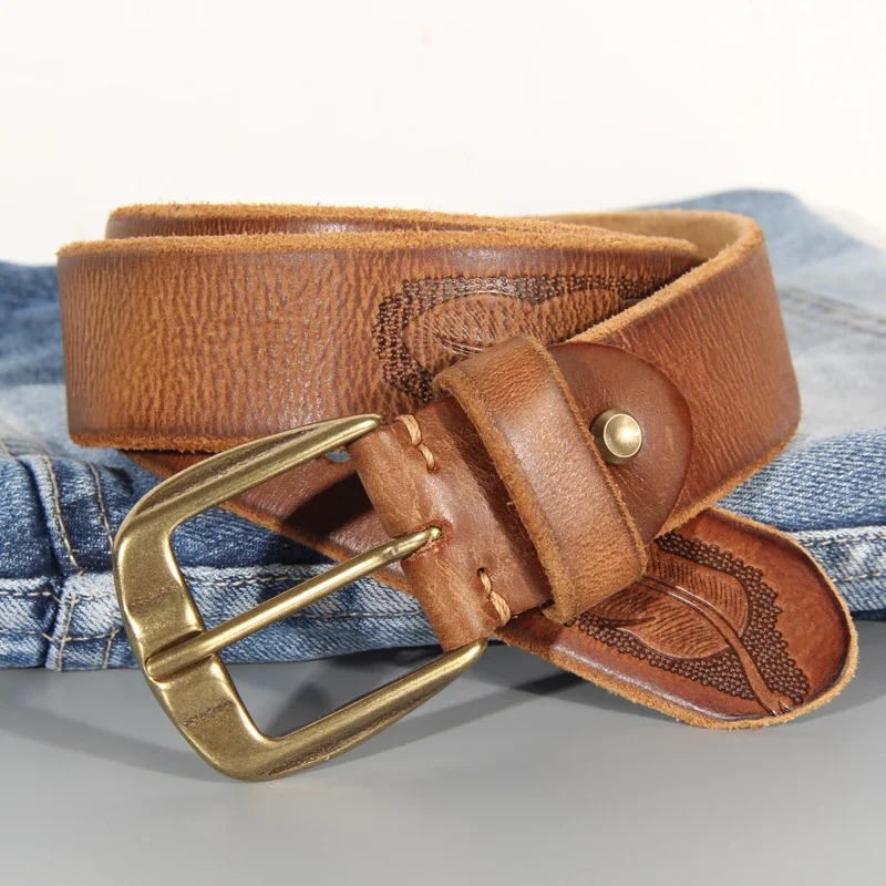 

Extra Thick Vintage Casual Men's Belt Tactical Designer Jeans Belt Genuine Cow Leather Men's Pure Copper Pin Buckle Luxury Belt