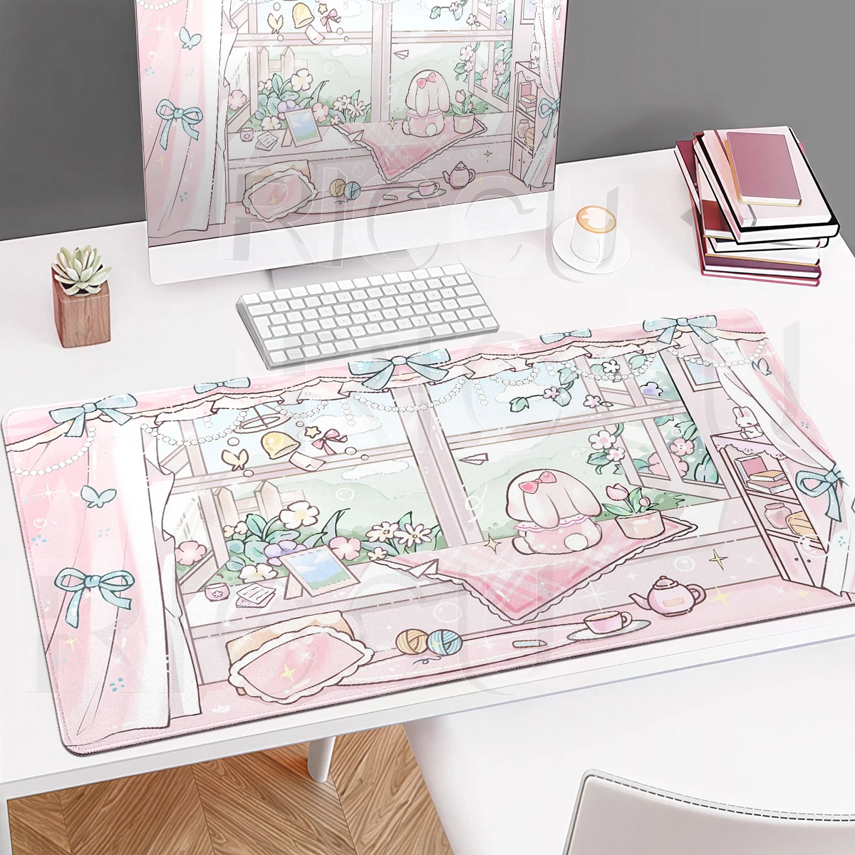 Cute Rabbit Anime Aesthetics Desk Mat Office Keyboard Mouse Pad PC Table Pad Laptop Accessories Kawaii Bunny Gaming Extended Mat