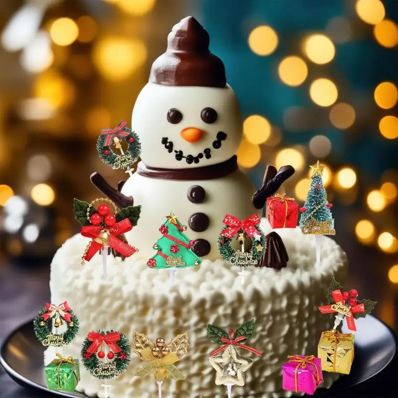10 قطعة عيد ميلاد سعيد كعكة القبعات العالية الكرتون شجرة عيد الميلاد كعكة ديكور ثلج سنة جديدة سعيدة كب كيك القبعات العالية ديكور للحزب بالجملة
