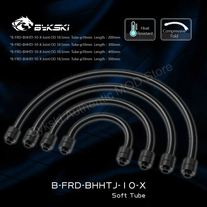 Bykski B-FRD-BHHTJ-10-X AIO Soft Tubing OD10mm 20-50cm Black Rubber Flexible Quick-Connected Hose Anti-Bending Rotatable