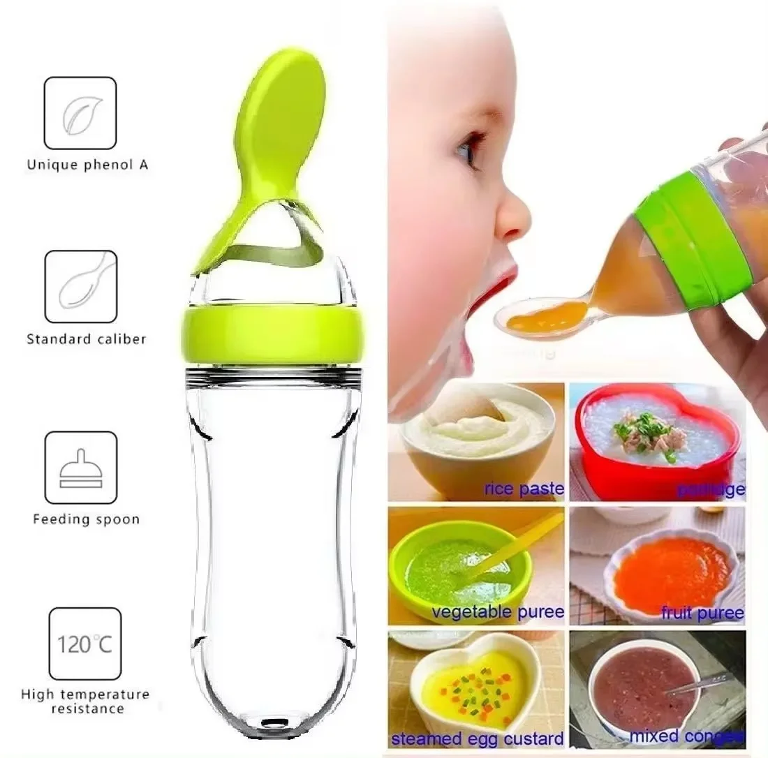 Squeeze Silicone Baby Feeding Spoon Newborn Pacifier Training Rice Spoon Baby Cereal Fruit Complementary Food Feeder Tableware