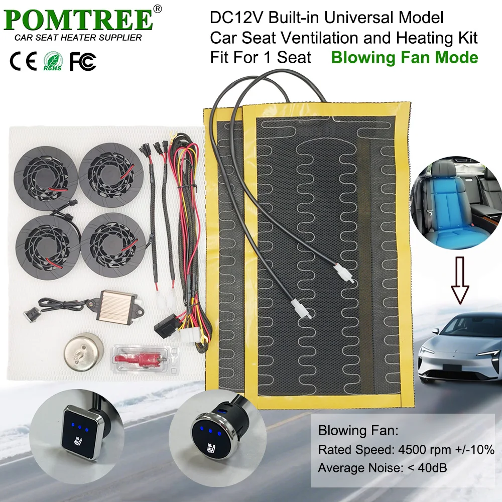 Built-in Universal Model Car Seat Ventilation and Heating System Kit Fit 1 Seat,With 3-level Switch,4 Fans And 2 Heating Pads