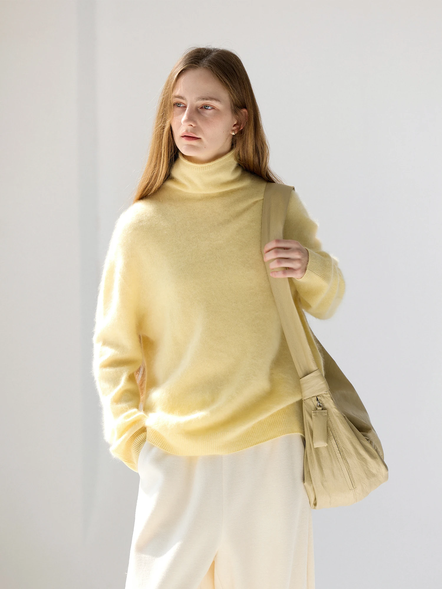 

Camon High Collar Fce Crted Soft Warm Wool Camere Blend Women's Sweater Winter Faion Simple Sle Long Sve Kni...