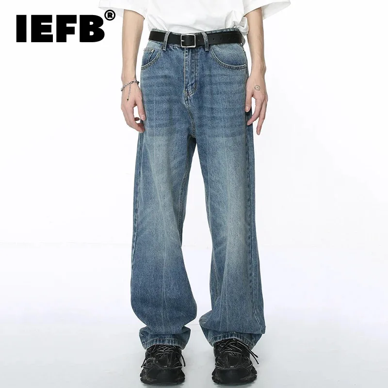 

IEFB Washed Male Jeans Korean Fashion Gradient Color Pockets Men's Straight Denim Trousers Wide Leg Pants Spring New Chic 9C4278