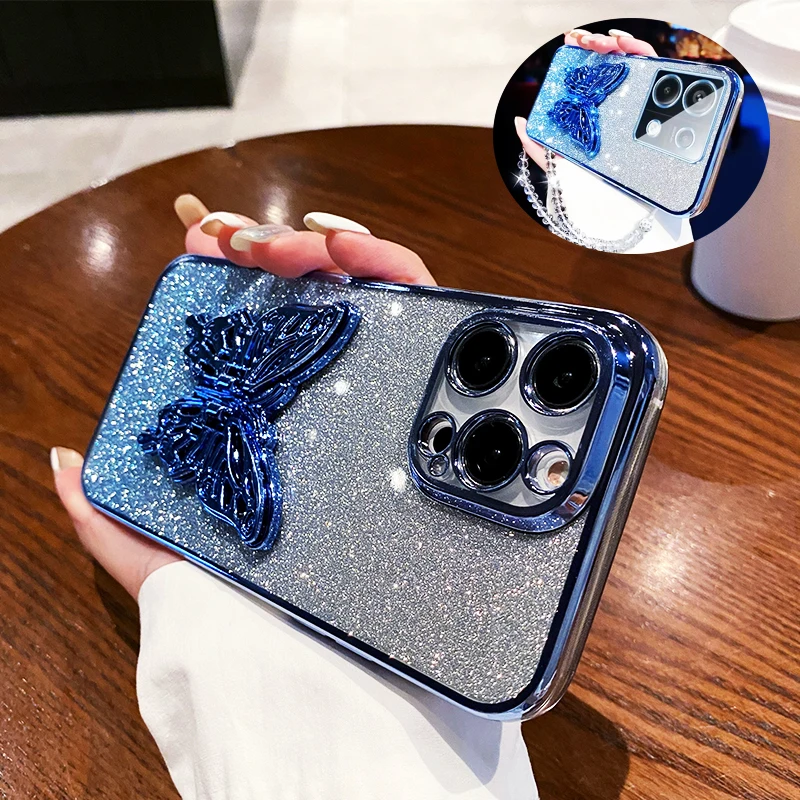 Kelebek telefon tutucu Kristal Bilezik Kaplama Kılıf için Huawei Onur X9C Akıllı X7C Onur 300 Ultra Pro Artı Braketi Arka Kapak