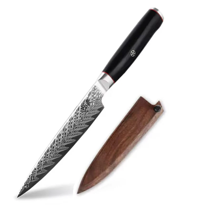 6 Inch Utility Knife With Walnut Sheath 73-layers Damascus Steel 10Cr15CoMov Blade Chef Paring Cleaver Barbecue Kitchen Knives