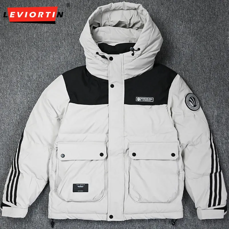 

Модный мужской пуховик с капюшоном, осенне-зимняя верхняя одежда, толстая теплая ветрозащитная спортивная одежда, пальто, мужская лоскутная куртка на белом утином пуху