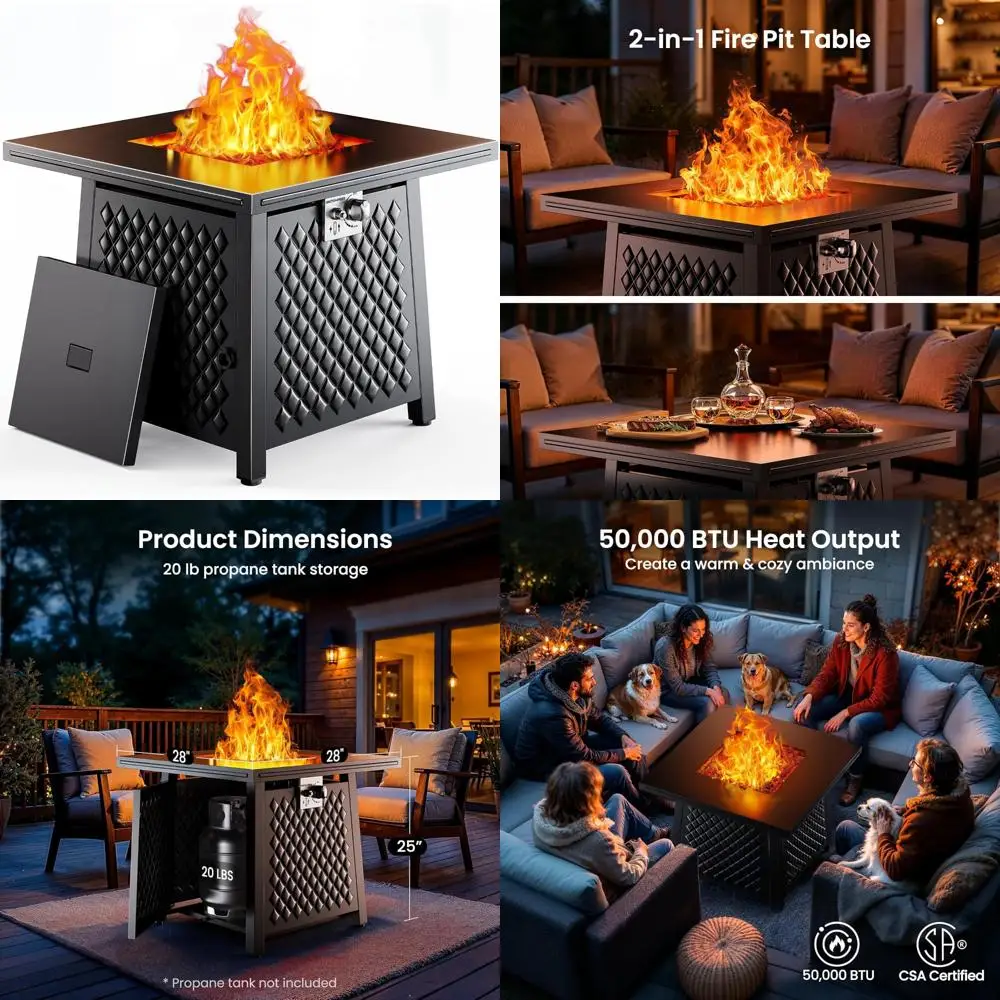 Ciays 28 Mesa para fogones de propano para exteriores con 50.000 BTU, tapa de acero, rocas de lava y diseño cuadrado 2 en 1