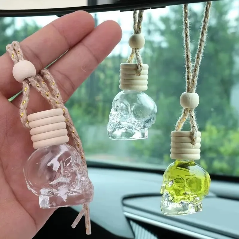 1PC Car Air Freshener Diffuser, Aromatherapy, Essential Oil Bottle, Hanging, Transparent Skull Perfume 8ML