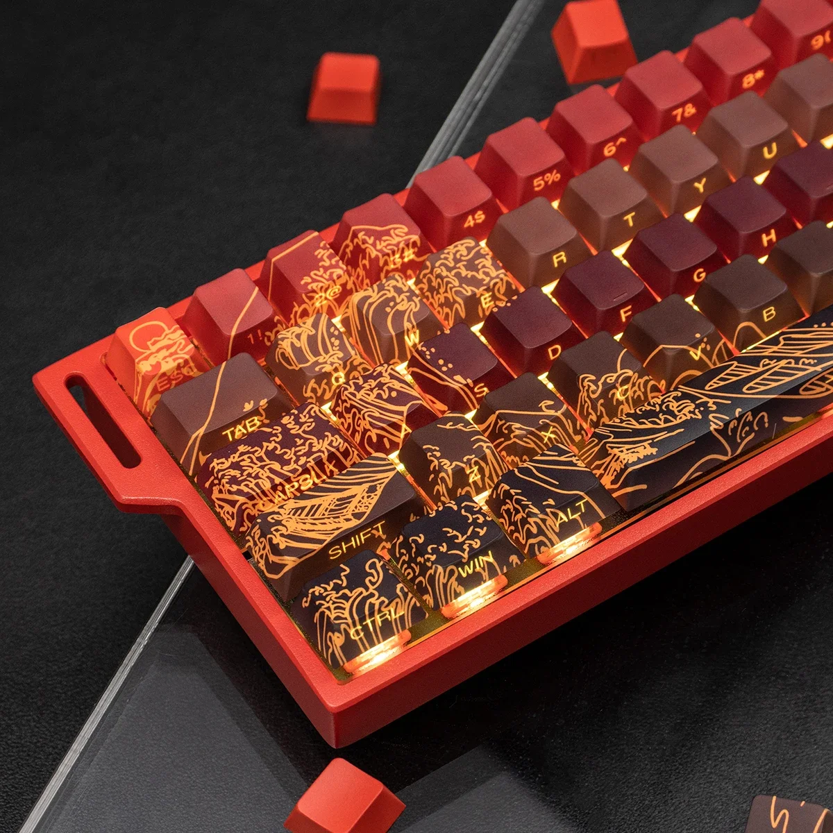 

Wooting Keycaps Ukiyoe Red/White/Blue Side-Transparent Pbt Two-Color Cherry Pbt Chinese Style Wave Translucent Gradient Keycaps