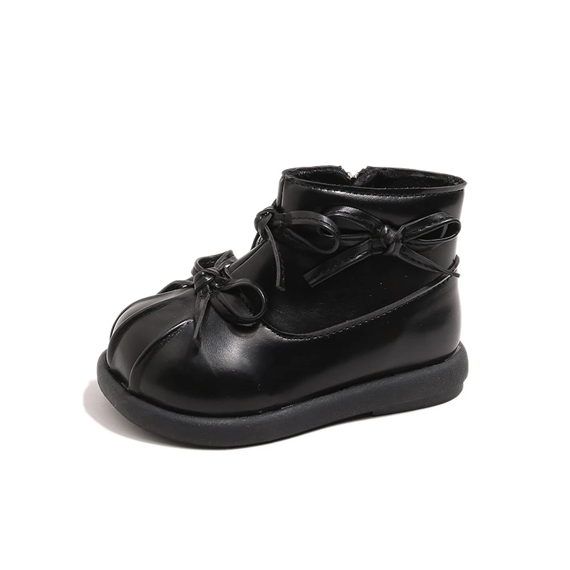 لطيف الفتيات حذاء من الجلد مع أقواس بسيطة الاطفال الأميرة الأحذية بلون 2025 شتاء جديد الأطفال الأحذية الجلدية مع سحاب جانبي #5