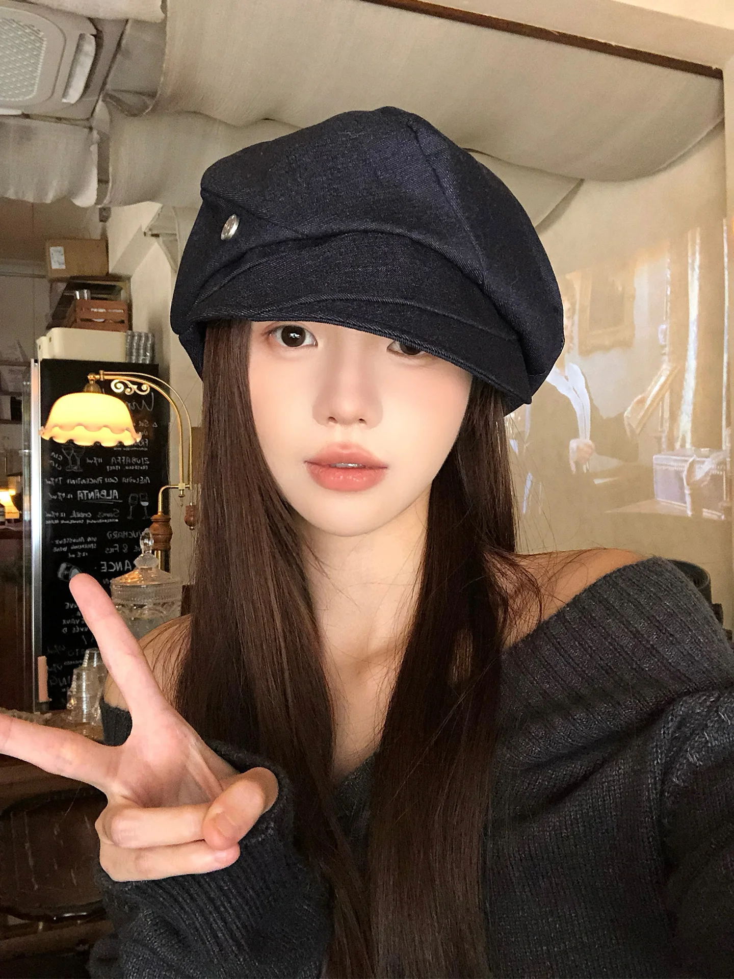 Retro Japanese Style Women's Beret Hat Fashionable Large Head Size Small Face Octagonal Cap Art Newsboy Painter's Cap