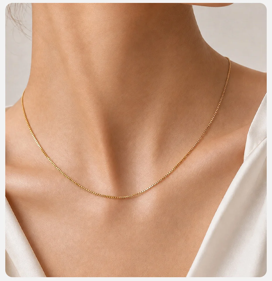 Vnox Minimalistische 1mm Kastenkette Halskette für Damen, vergoldeter Edelstahl, Halskette zum Schichten, lichtbeständiger Schmuck. – Detail 3