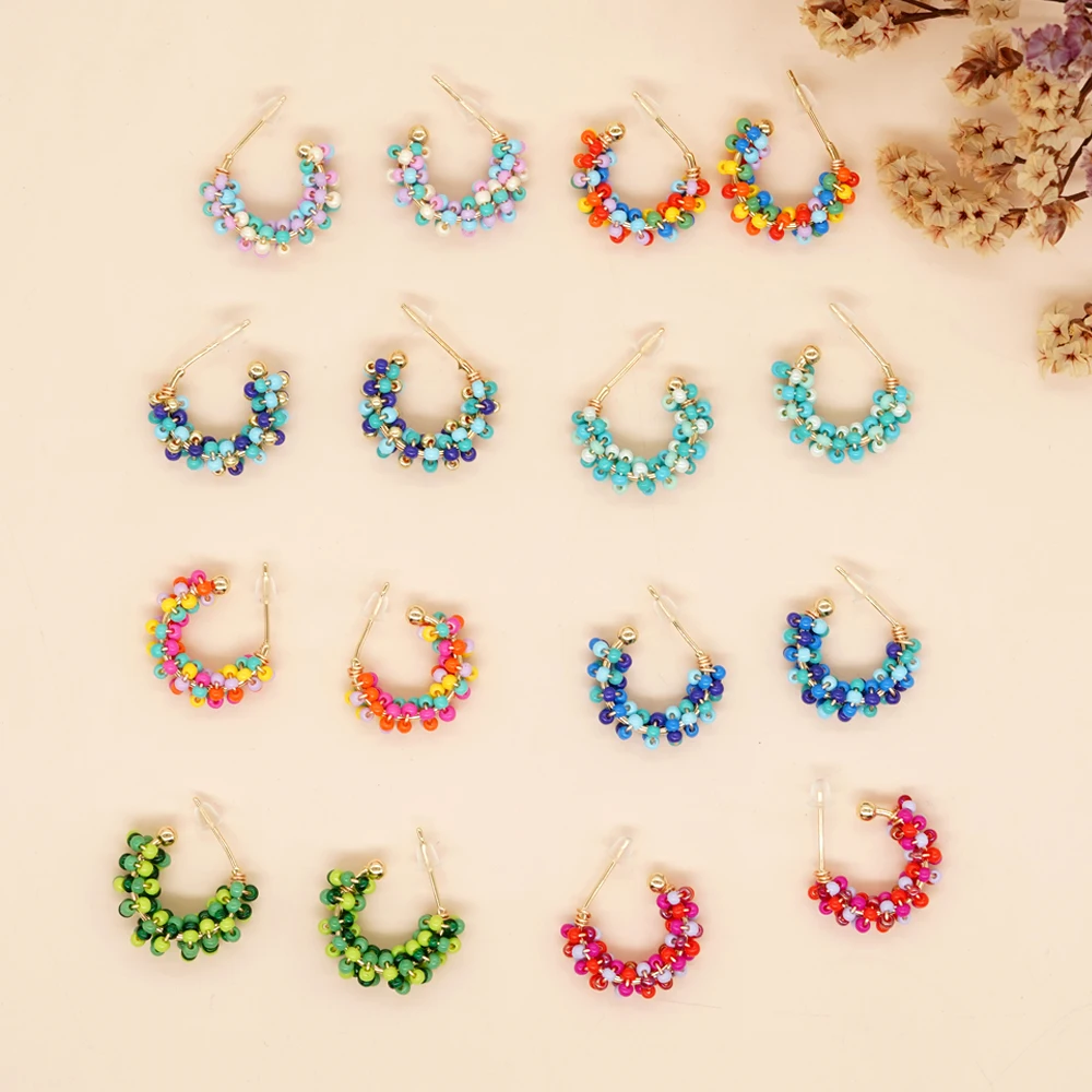 Hypoallergenic Gold Plated Stainless Steel Stud Earrings Gift for Women Teen Girl Summer Jewelry Flowers Beaded Hoop Earring