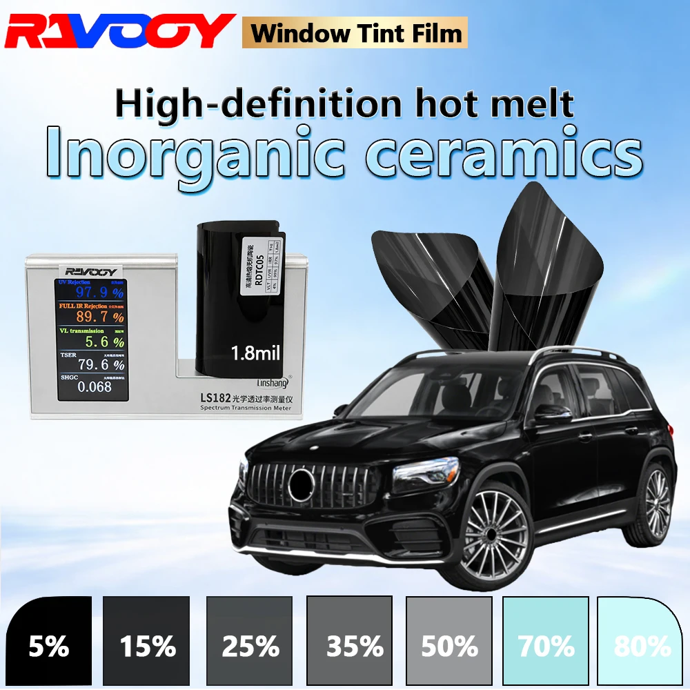 

Пленка для тонировки автомобильных стекол RDTC05 серии, высококачественная, на основе неорганической керамики, 1.8mil, 5.6% VLT, для конфиденциальности и теплоизоляции, 152CMX30M