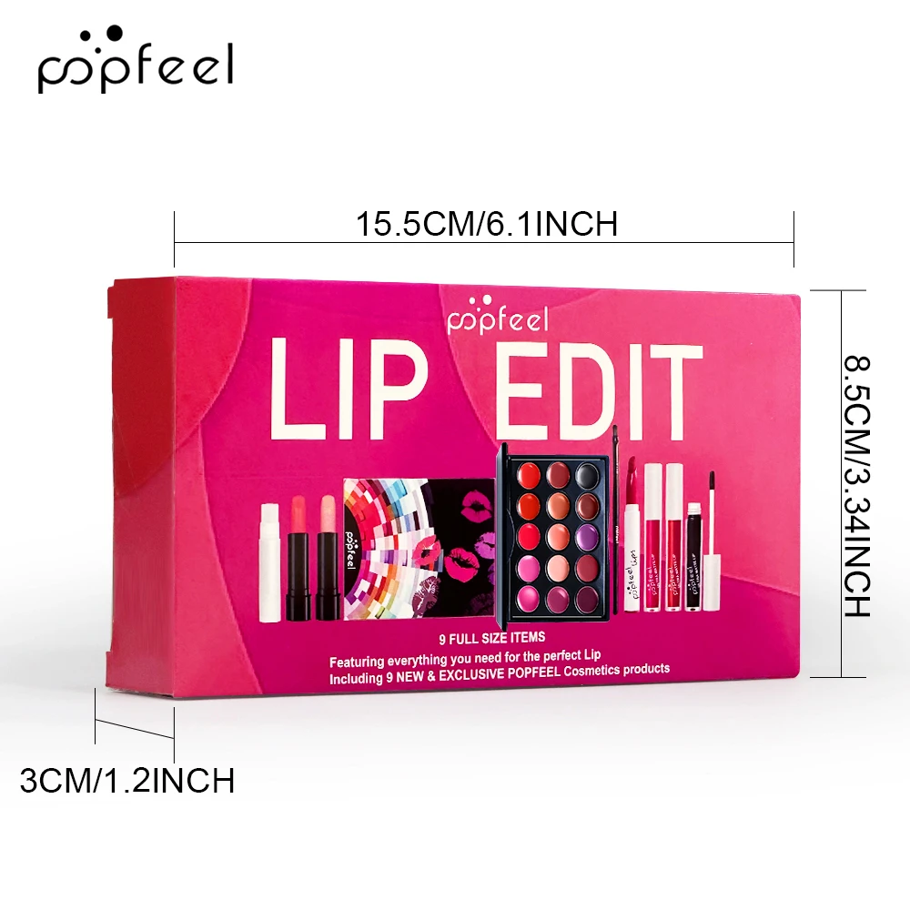 Set di edizioni labbra POPFEEL |   Kit labbra a grandezza naturale con rivestimenti, lucentezza e tavolozza |   Set trucco essenziale per labbra perfette |   Regalo di bellezza alla moda