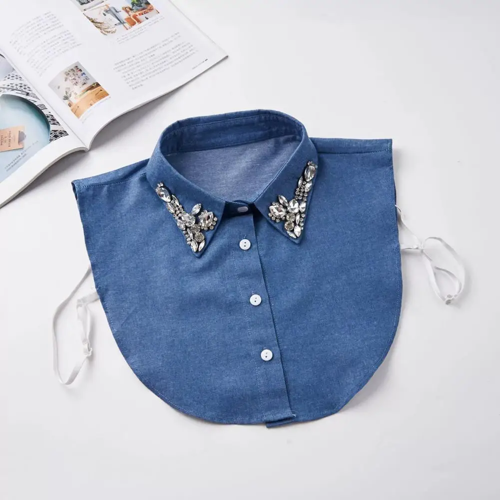Rhinestone Detachable Collar Denim Fake Collar with Sparkling Rhinestones Adjustable Straps Detachable Outfit Accessory Machine