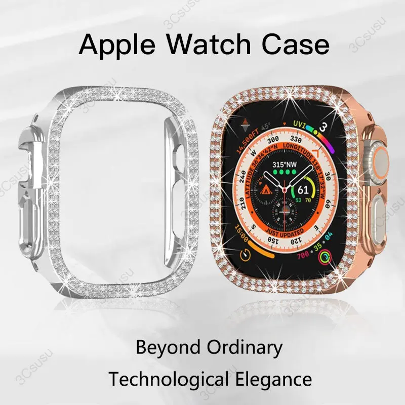 Чехол для Apple Watch Φ Series 9 8 7 45 41 мм 49 42 мм 38 мм, бампер, алмазная Защита экрана для iWatch 6 5 Se 40 мм 44 мм Ultra 2