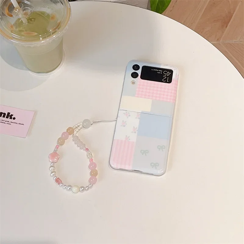 Colorful Checkered Flower Splicing Phone Case for Samsung Galaxy ZFlip6 4 3 Hard Cover for Flip5 Flip3 Flip4 Solid Shell Bracket