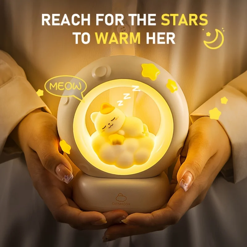 1 Stück Schlafende Katze Nachtlicht, über USB wiederaufladbare dimmbare LED-Tischlampe, 3-stufige Helligkeit einstellbar für Schlafzimmer-Schlaflampe